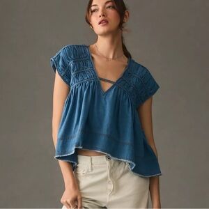 Anthropologie Blue V-Neck Top